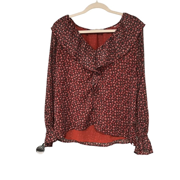 Loft Floral Ruffle Blouse, Dark Permisson, Sz S - Picture 5 of 15